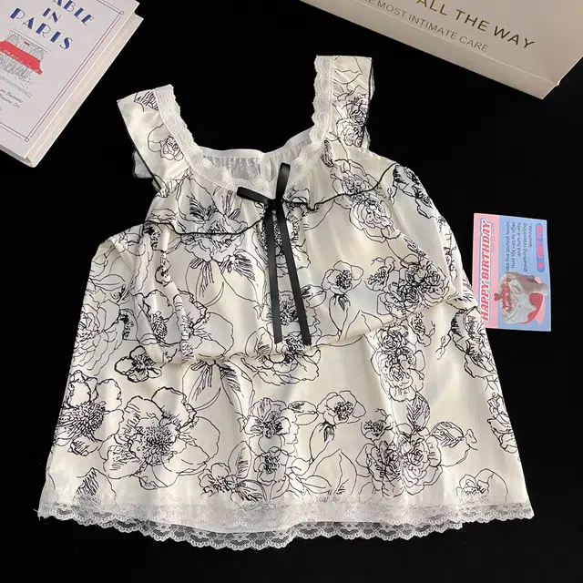 夏芬妍 舒适丝滑柔软国风水墨花卉吊带带胸垫冰丝家居服休闲时尚可外穿睡裙 女款