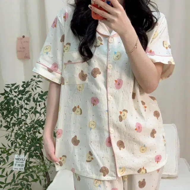 夏芬妍 柔软舒适戴帽小狗云朵棉翻领开衫家居服亲肤休闲短袖三件套时尚可外穿睡衣套装 女款 杏色