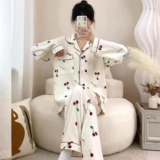 夏芬妍 柔软舒适开衫家居服亲肤休闲长袖长裤可外穿睡衣套装 女款 杏色