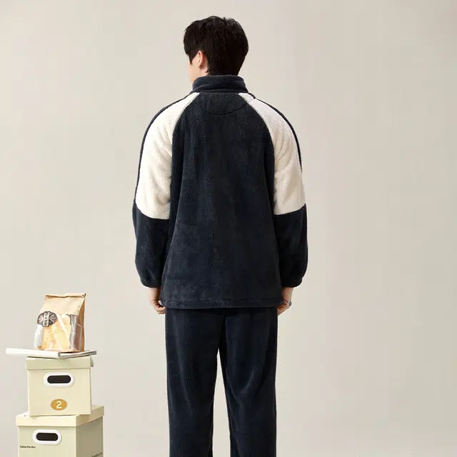夏芬妍 时尚简约亲肤立领家居服保暖舒适可外穿睡衣套装 男款 深灰色