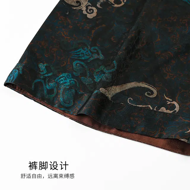 夏芬妍 高级感轻奢复古祥云印花冰雪丝翻领舒适家居服休闲短袖短裤凉感时尚可外穿夏季睡衣套装 男款
