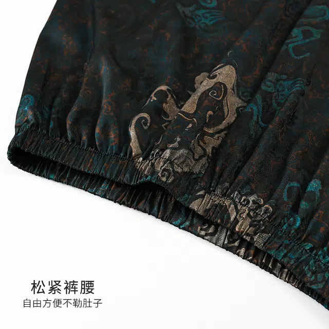 夏芬妍 高级感轻奢复古祥云印花冰雪丝翻领舒适家居服休闲短袖短裤凉感时尚可外穿夏季睡衣套装 男款