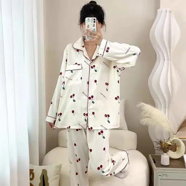 夏芬妍 柔软舒适开衫家居服亲肤休闲长袖长裤可外穿睡衣套装 女款 杏色