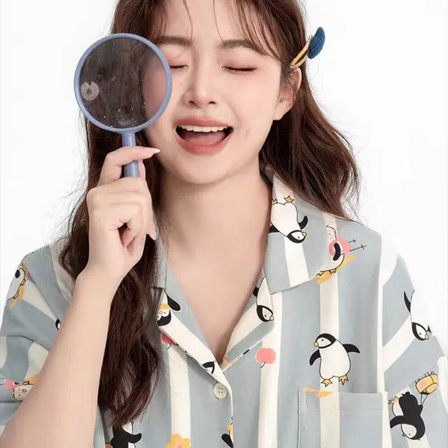 夏芬妍 甜美休闲舒适时尚条纹企鹅纯棉翻领家居服亲肤宽松短袖短裤可外穿睡衣套装 女款 蓝色