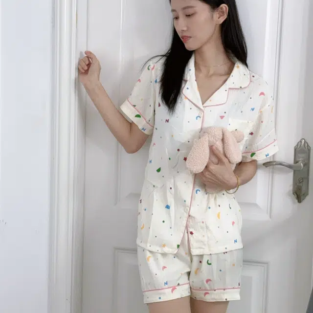 夏芬妍 可爱卡通星月云朵棉短袖短裤家居服柔软舒适休闲可外穿睡衣礼盒 女款 杏色