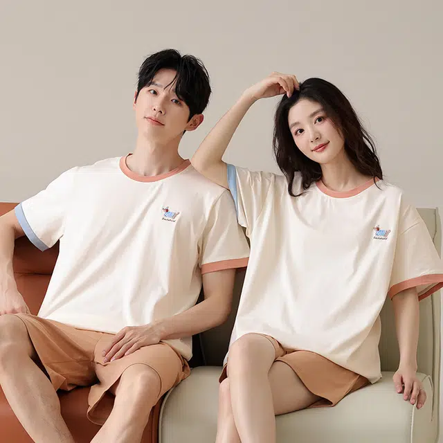 夏芬妍 柔软舒适卡通小狗纯棉圆领家居服亲肤休闲短袖短裤时尚可外穿夏季睡衣套装 男女同款
