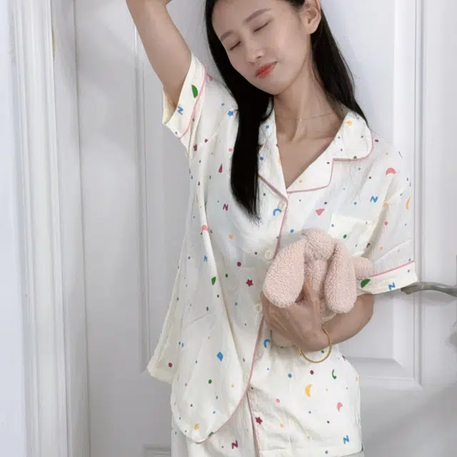 夏芬妍 可爱卡通星月云朵棉短袖短裤家居服柔软舒适休闲可外穿睡衣礼盒 女款 杏色