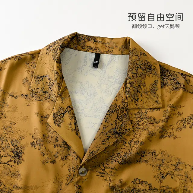 夏芬妍 高级感轻奢复古印花冰雪丝翻领家居服舒适休闲短袖短裤凉感时尚可外穿夏季睡衣套装 男款