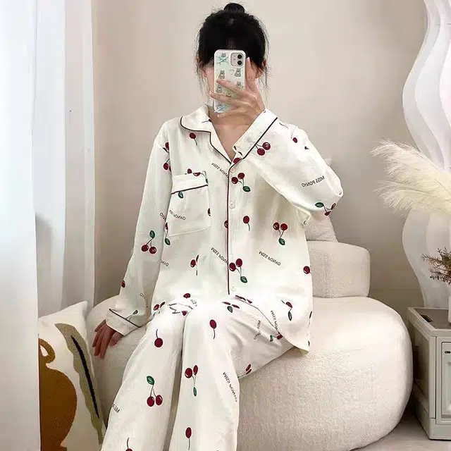 夏芬妍 柔软舒适开衫家居服亲肤休闲长袖长裤可外穿睡衣套装 女款 杏色
