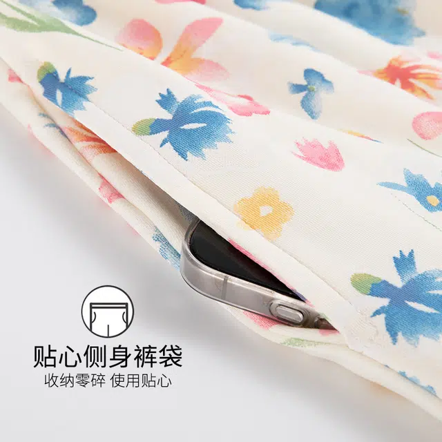 夏芬妍 亲肤舒适缤纷小猫纯棉圆领带胸垫家居服柔软休闲短袖三件套时尚可外穿睡衣套装 女款