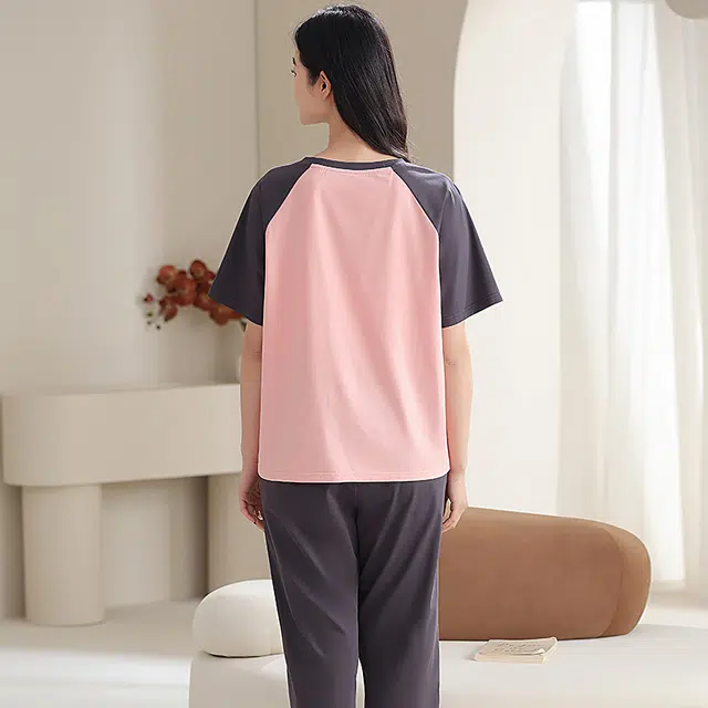 夏芬妍 时尚柔软亲肤圆领家居服简约休闲舒适短袖七分裤可外穿睡衣套装 女款 深灰色