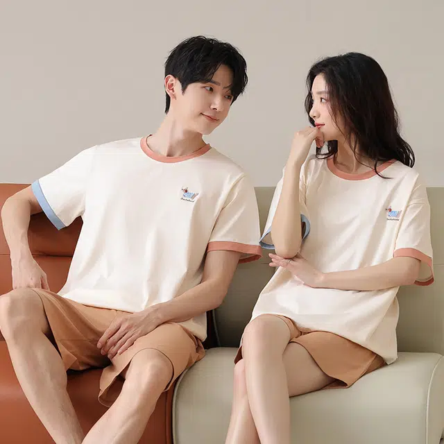 夏芬妍 柔软舒适卡通小狗纯棉圆领家居服亲肤休闲短袖短裤时尚可外穿夏季睡衣套装 男女同款