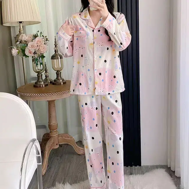 夏芬妍 柔软舒适可爱小鱼儿云朵棉开衫家居服亲肤休闲长袖长裤可外穿春秋款睡衣套装 女款 粉色