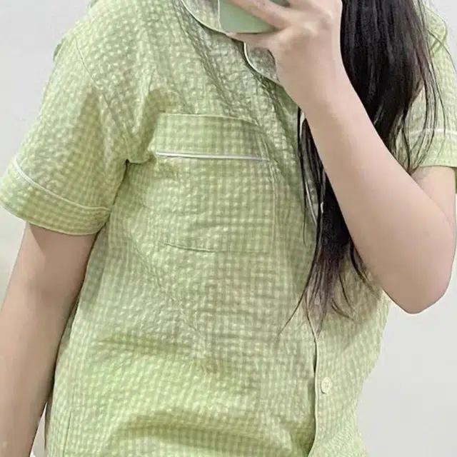 夏芬妍  简约休闲舒适时尚纯色纯棉翻领家居服亲肤宽松短袖短裤可外穿睡衣套装 女款 绿色