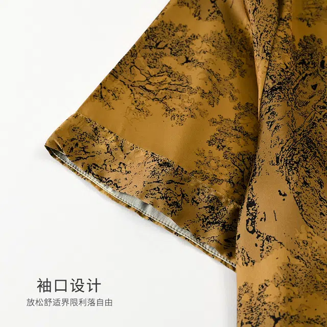 夏芬妍 高级感轻奢复古印花冰雪丝翻领家居服舒适休闲短袖短裤凉感时尚可外穿夏季睡衣套装 男款