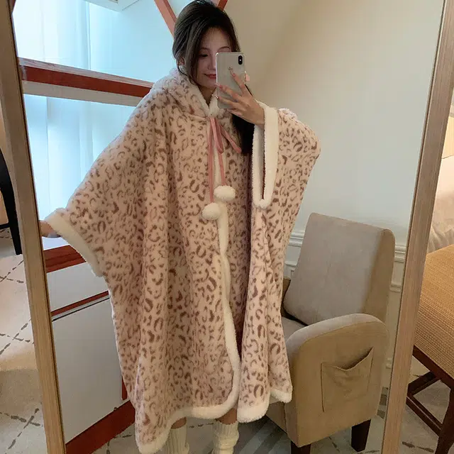夏芬妍 柔软亲肤时尚家居服加厚保暖可外穿睡袍/浴袍 女款 粉色
