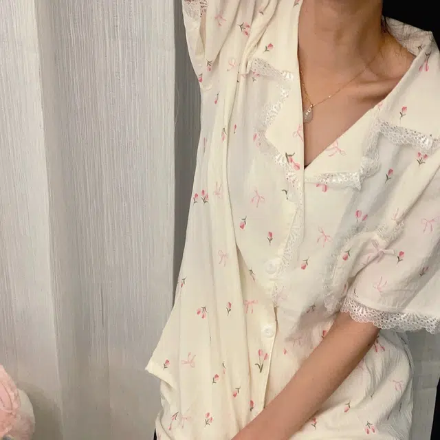 夏芬妍 甜美柔软舒适郁金香蕾丝花边云朵棉翻领家居服亲肤休闲短袖三件套时尚可外穿睡衣套装 女款 杏色