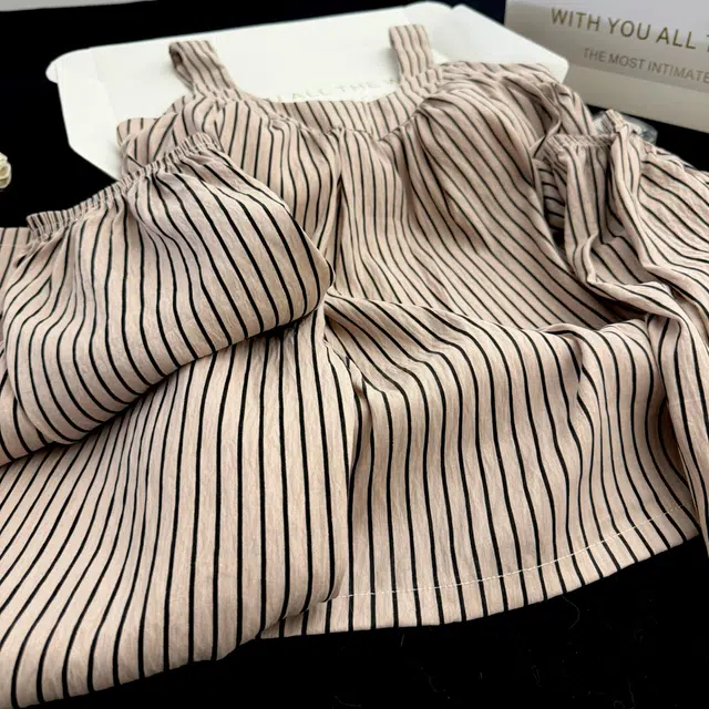 夏芬妍 简约韩式风气质条纹吊带家居服舒适柔软休闲带胸垫三件套可外穿睡衣套装 女款