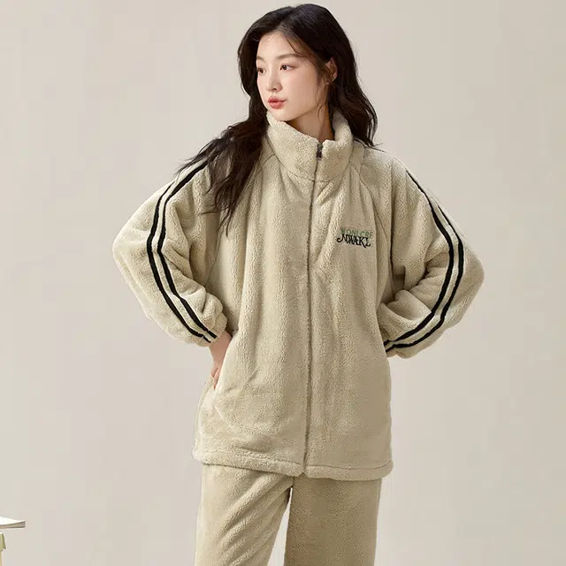 夏芬妍 简约亲肤时尚家居加厚保暖舒适可外穿长袖长裤睡衣套装 女款 浅卡色