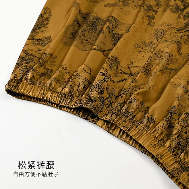 夏芬妍 高级感轻奢复古印花冰雪丝翻领家居服舒适休闲短袖短裤凉感时尚可外穿夏季睡衣套装 男款