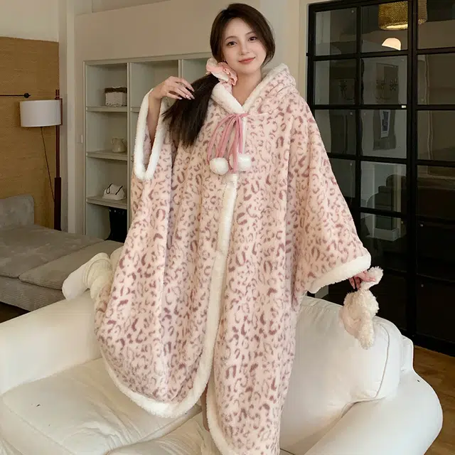 夏芬妍 柔软亲肤时尚家居服加厚保暖可外穿睡袍/浴袍 女款 粉色