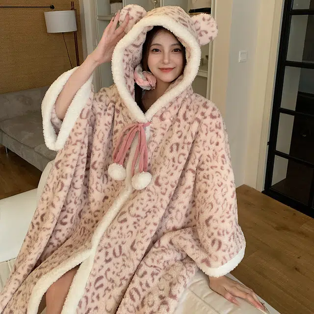 夏芬妍 柔软亲肤时尚家居服加厚保暖可外穿睡袍/浴袍 女款 粉色