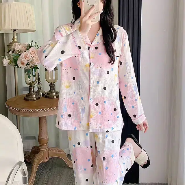 夏芬妍 柔软舒适可爱小鱼儿云朵棉开衫家居服亲肤休闲长袖长裤可外穿春秋款睡衣套装 女款 粉色