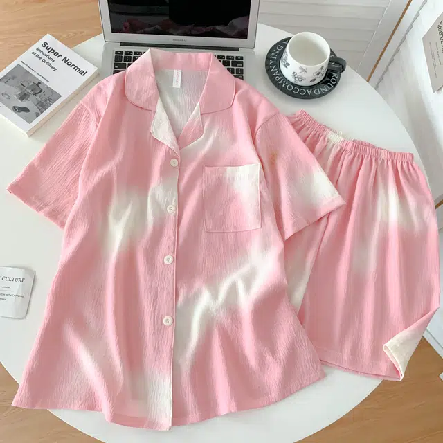 夏芬妍 简约甜美晕染翻领云朵棉短袖短裤家居服柔软舒适休闲可外穿夏季睡衣套装 女款
