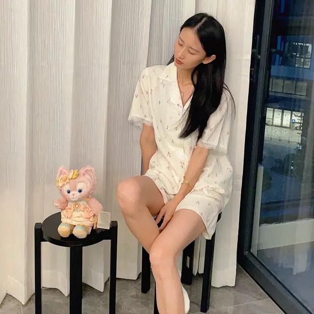 夏芬妍 甜美柔软舒适郁金香蕾丝花边云朵棉翻领家居服亲肤休闲短袖三件套时尚可外穿睡衣套装 女款 杏色