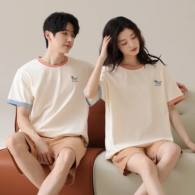 夏芬妍 柔软舒适卡通小狗纯棉圆领家居服亲肤休闲短袖短裤时尚可外穿夏季睡衣套装 男女同款