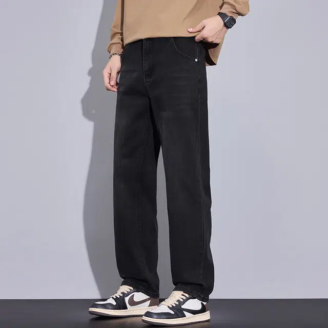 潮人榜 高端潮牌美式黑色复古水洗痞帅宽松直筒长裤子男士秋冬季潮流百搭休闲弹力显高显瘦高品质牛仔裤  男款