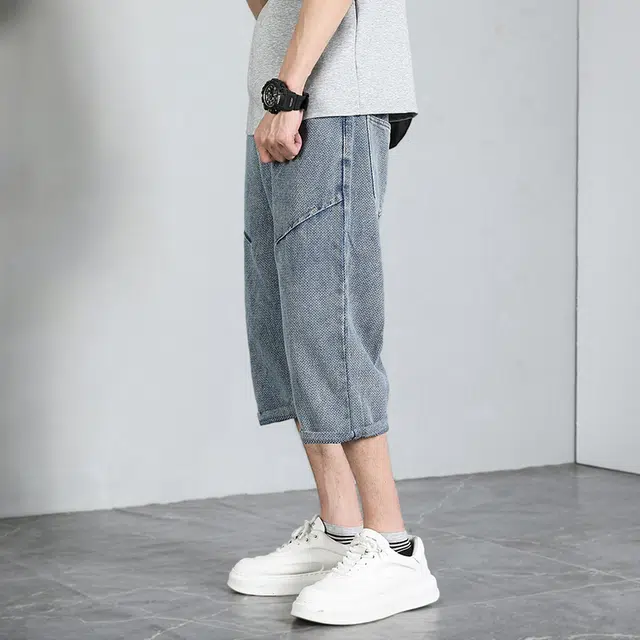 潮人榜 美式潮牌复古星空纹高级感炸街七分裤子夏季潮流百搭痞帅宽松直筒通勤时尚牛仔短裤 男款