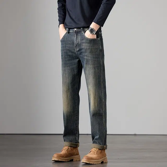 潮人榜 美式高街复古水洗潮牌宽松时尚休闲百搭弹力日常通勤中腰修身显瘦直筒小脚牛仔裤 男款