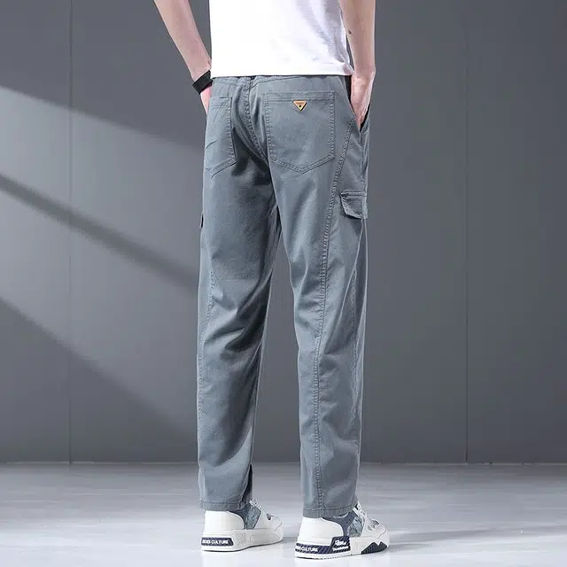 潮人榜 美式高街拼接薄款夏复古百搭工装潮牌抗皱垂感宽松直筒天丝透气休闲裤 男款