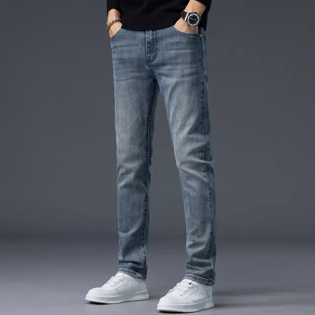 潮人榜 秋冬季美式高端复古修身小直筒高级感男士裤子潮流百搭休闲显高显瘦轻商务通勤弹力潮牌牛仔裤 男款