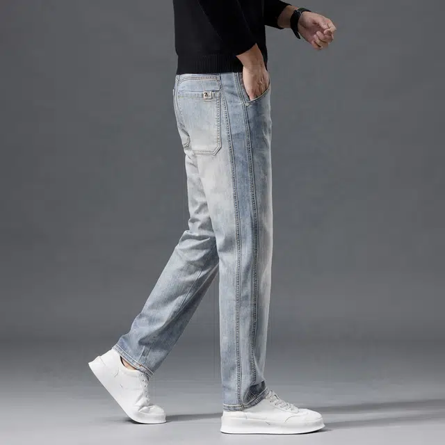 潮人榜 秋冬款高端潮牌舒适弹力长裤子男士美式潮流时尚宽松直筒轻商务高级感牛仔裤 男款