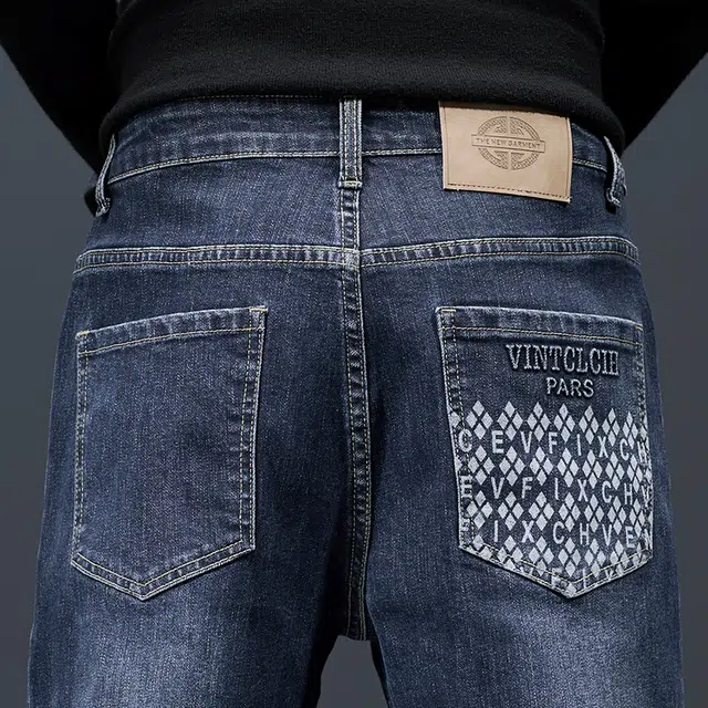 潮人榜 高端潮牌美式复古水洗痞帅修身小直筒长裤子男士秋冬季潮流百搭休闲弹力显高显瘦轻商务韩版高品质牛仔裤  男款