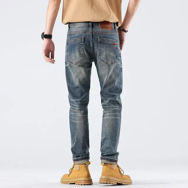 潮人榜 美式复古水洗重工小众设计感潮牌高端品质简约百搭修身小直筒日常通勤牛仔裤 男款