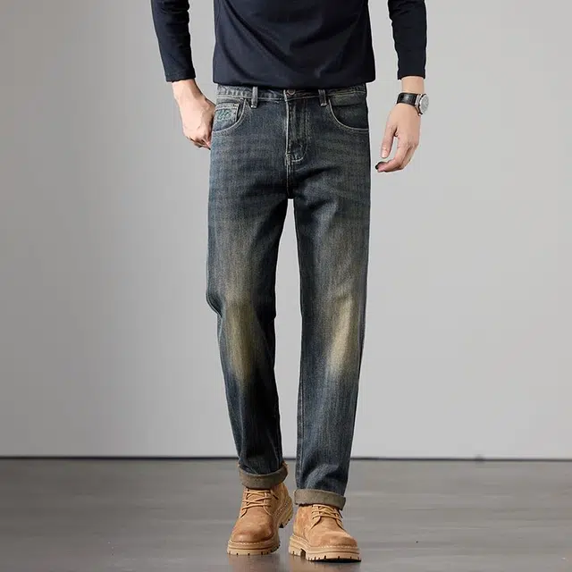 潮人榜 美式高街复古水洗潮牌宽松时尚休闲百搭弹力日常通勤中腰修身显瘦直筒小脚牛仔裤 男款
