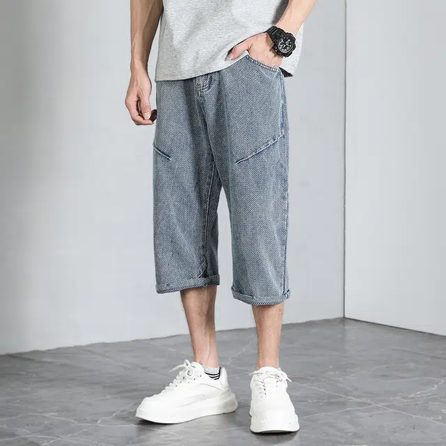 潮人榜 美式潮牌复古星空纹高级感炸街七分裤子夏季潮流百搭痞帅宽松直筒通勤时尚牛仔短裤 男款