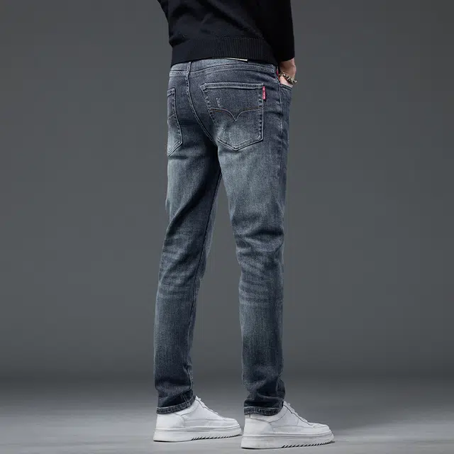 潮人榜 秋冬季美式高端潮牌复古痞帅修身小直筒男士长裤子韩版潮流休闲百搭弹力显高显瘦通勤轻商务高品质牛仔裤 男款