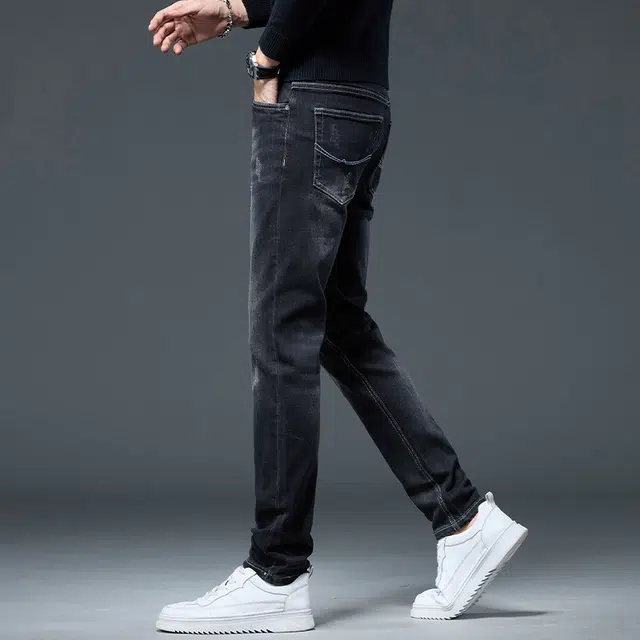 潮人榜 秋冬季高端潮牌复古痞帅修身小直筒长裤子男士美式潮流百搭休闲弹力显高显瘦轻商务韩版高品质牛仔裤 男款