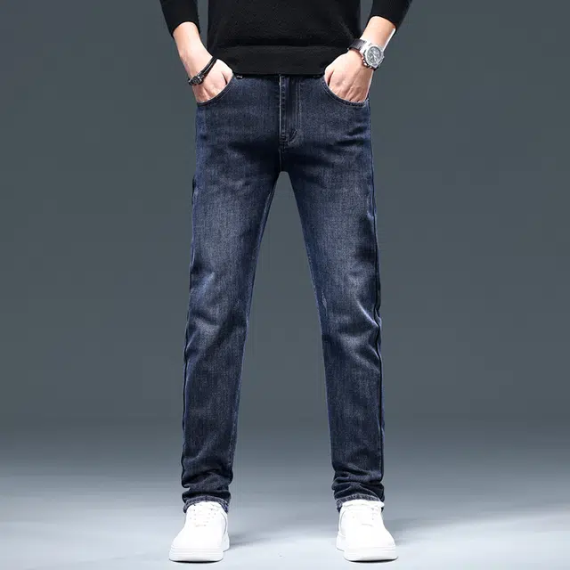 潮人榜 高端轻商务秋冬款百搭美式潮流日常通勤时尚休闲中腰修身舒适直筒小脚弹力牛仔裤 男款