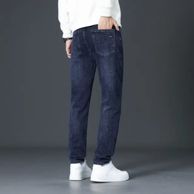 潮人榜 美式高端轻商务秋冬款百搭潮流日常通勤时尚休闲中腰修身舒适皮牌直筒小脚弹力牛仔裤 男款