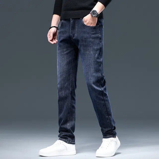 潮人榜 高端轻商务秋冬款百搭美式潮流日常通勤时尚休闲中腰修身舒适直筒小脚弹力牛仔裤 男款