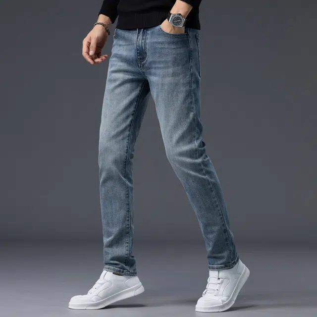潮人榜 秋冬季美式潮牌复古修身小直筒男士长裤子潮流百搭休闲显高显瘦高端弹力柔软牛仔裤 男款