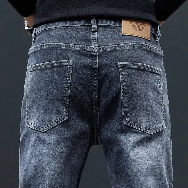 潮人榜 高端潮牌美式复古痞帅修身小直筒长裤子男士秋冬季潮流百搭休闲弹力显高显瘦轻商务韩版高品质牛仔裤  男款