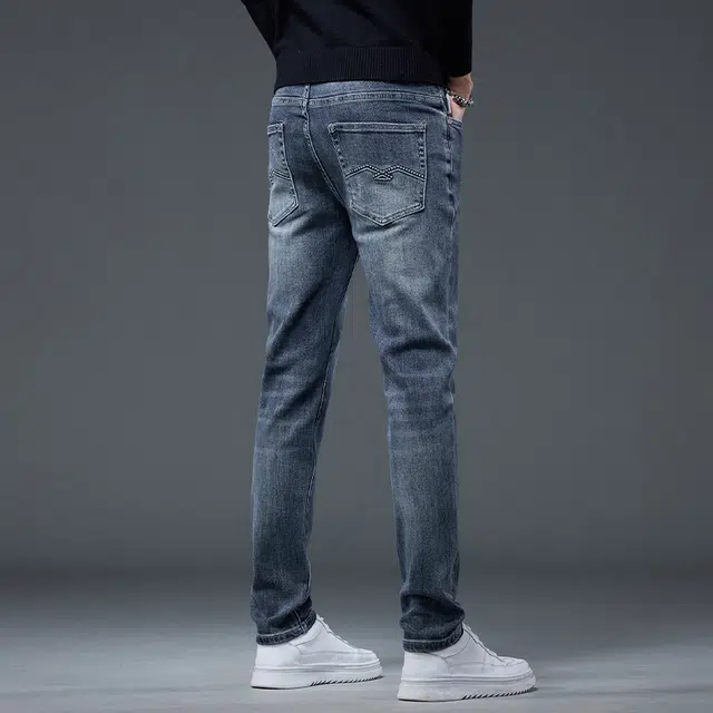 潮人榜 秋冬季美式潮牌高品质复古痞帅修身小直筒男士长裤子韩版潮流百搭休闲弹力显高显瘦轻商务高端牛仔裤 男款