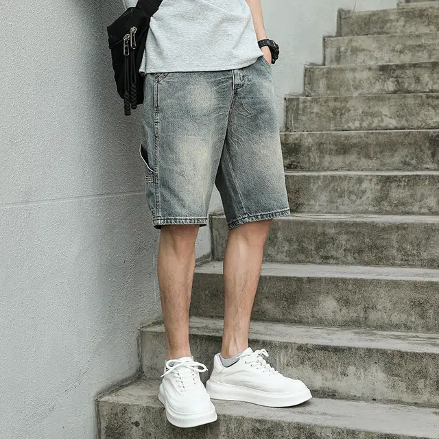 潮人榜 夏季美式潮牌宽松直筒工装复古五分裤子潮流百搭痞帅炸街高级感牛仔短裤 男款