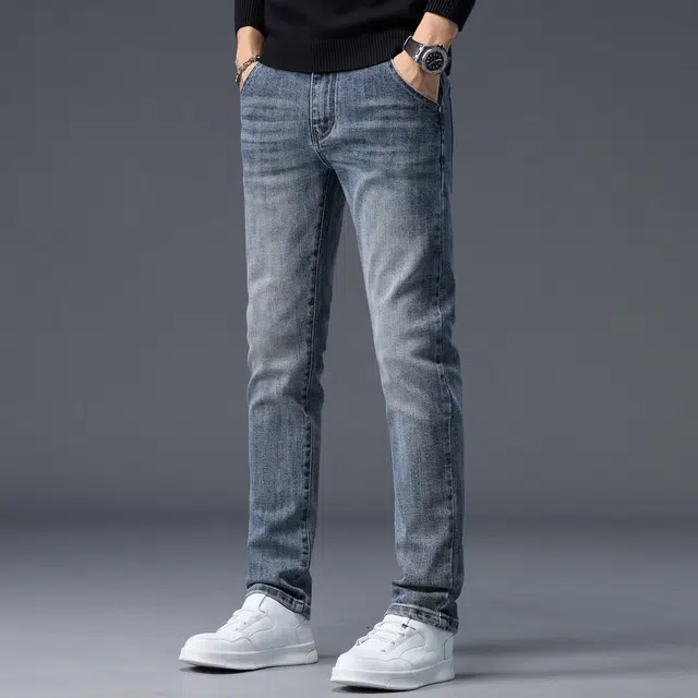 潮人榜 秋冬季高端潮牌复古修身小直筒高级感男士长裤子美式潮流百搭休闲显高显瘦弹力牛仔裤 男款